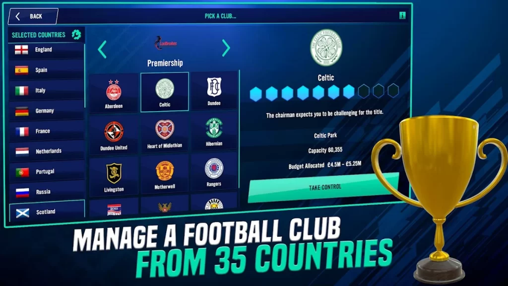 manage a football club from 35 countries